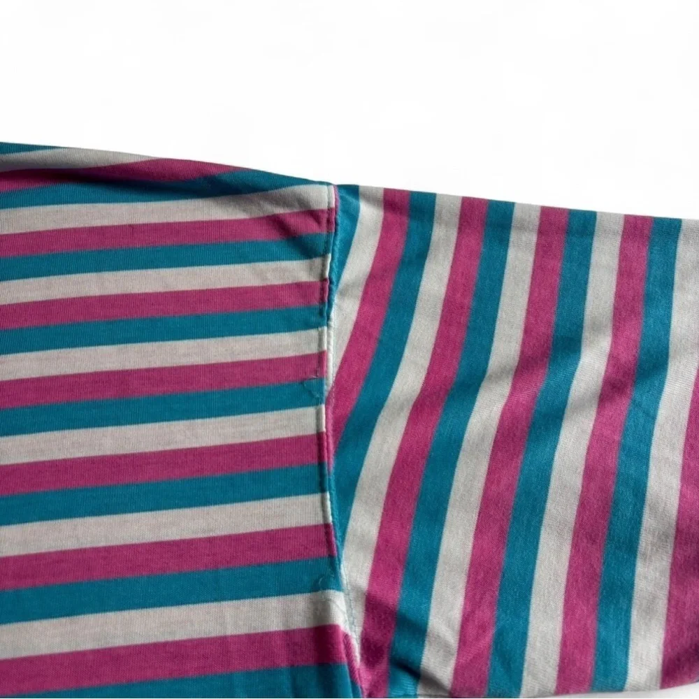 Vintage First Run Women's Medium Stripe Ring Neck T Shirt Pink Blue Boxy Fit - Picture 3 of 4